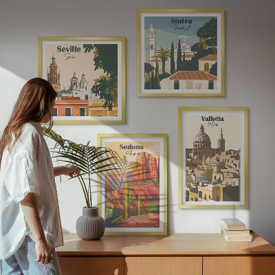 Tavelvägg ovanför soffa Retro stadsbilder Sedona Sintra