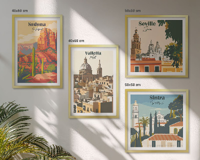 Tavelvägg ovanför soffa Retro stadsbilder Sedona Sintra