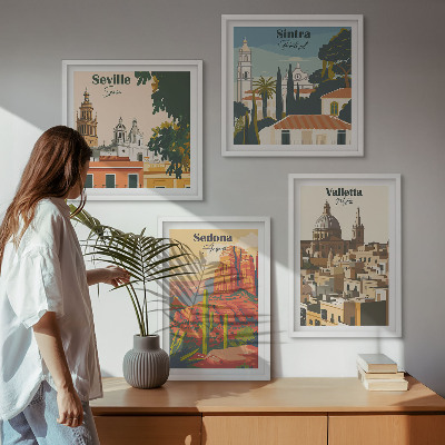 Tavelvägg ovanför soffa Retro stadsbilder Sedona Sintra
