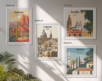 Tavelvägg ovanför soffa Retro stadsbilder Sedona Sintra