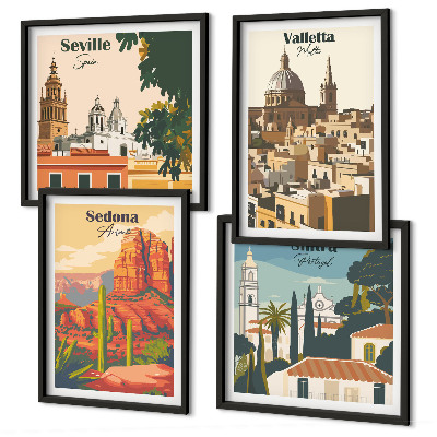 Tavelvägg ovanför soffa Retro stadsbilder Sedona Sintra