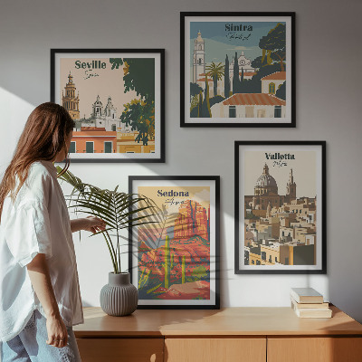 Tavelvägg ovanför soffa Retro stadsbilder Sedona Sintra
