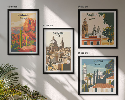 Tavelvägg ovanför soffa Retro stadsbilder Sedona Sintra