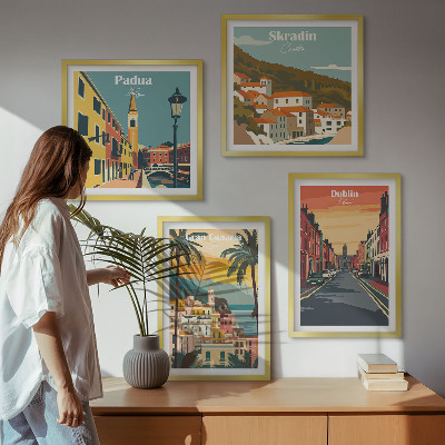 Set om 4 tavlor Landskap av städer och natur