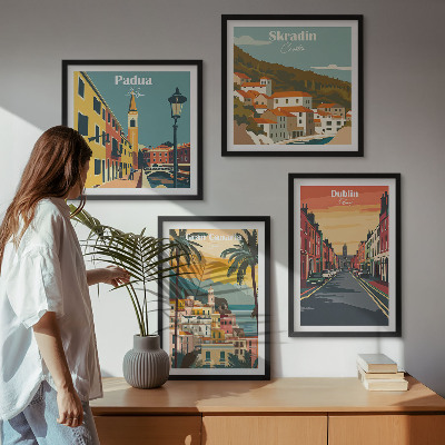 Set om 4 tavlor Landskap av städer och natur