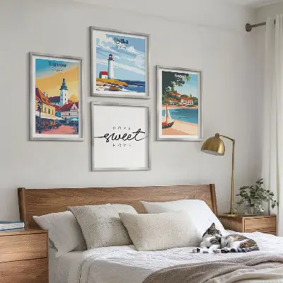 Tavelvägg med 4 motiv polska städer Ustka Tarnów och Sopot