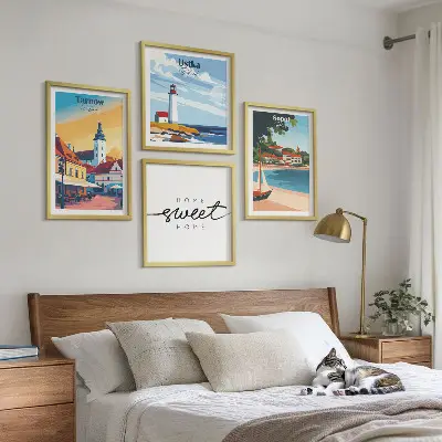 Tavelvägg med 4 motiv polska städer Ustka Tarnów och Sopot