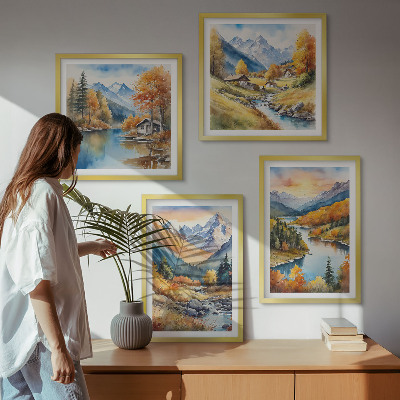 Tavelvägg ovanför soffa Berglandskap med en flod