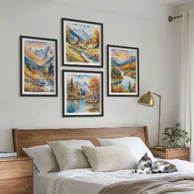 Tavelvägg berglandskap med en flod för placering ovanför soffa