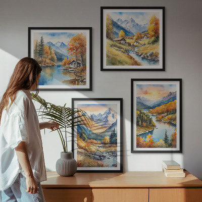 Tavelvägg ovanför soffa Berglandskap med en flod