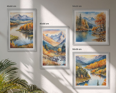 Set om 4 tavlor Bergsutsikt flod höst