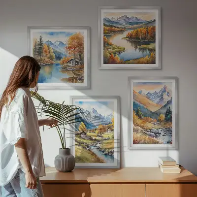 Tavelvägg med höstlandskap motiv av naturen för placering ovanför soffa