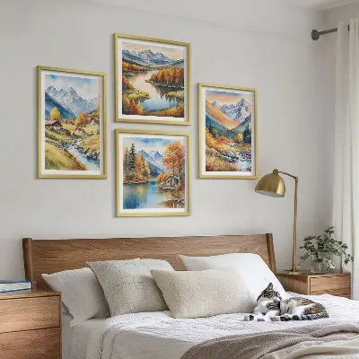 Tavelvägg med höstlandskap motiv av naturen för placering ovanför soffa