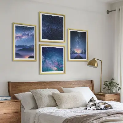 Tavelset med natthimmel, berg och vinterlandskap set om 4 tavlor