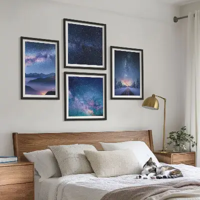 Tavelset med natthimmel, berg och vinterlandskap set om 4 tavlor