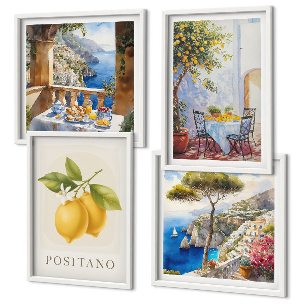 Set om 4 tavlor Utsikt över Positano citronarkitektur