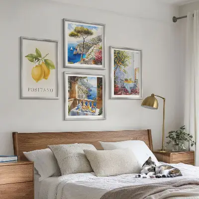 Utsikt över Positano citronarkitektur set med 4 tavlor