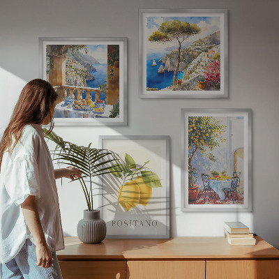 Set om 4 tavlor Utsikt över Positano citronarkitektur