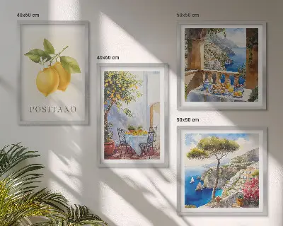 Utsikt över Positano citronarkitektur set med 4 tavlor