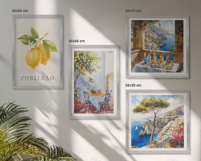 Set om 4 tavlor Utsikt över Positano citronarkitektur