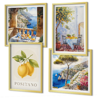 Set om 4 tavlor Utsikt över Positano citronarkitektur