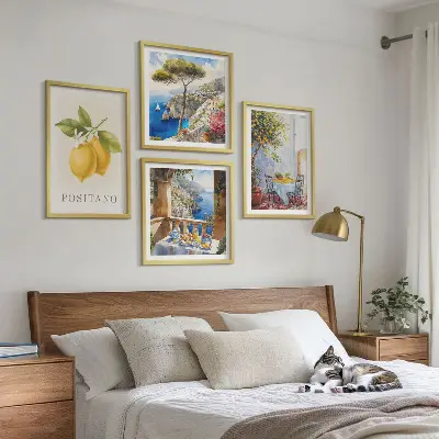 Utsikt över Positano citronarkitektur set med 4 tavlor