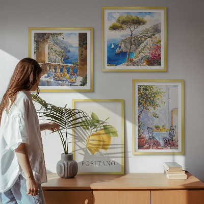Set om 4 tavlor Utsikt över Positano citronarkitektur