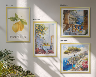 Set om 4 tavlor Utsikt över Positano citronarkitektur