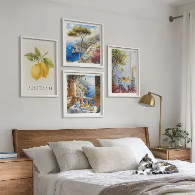 Utsikt över Positano citronarkitektur set med 4 tavlor