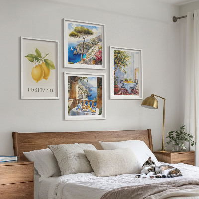 Set om 4 tavlor Utsikt över Positano citronarkitektur