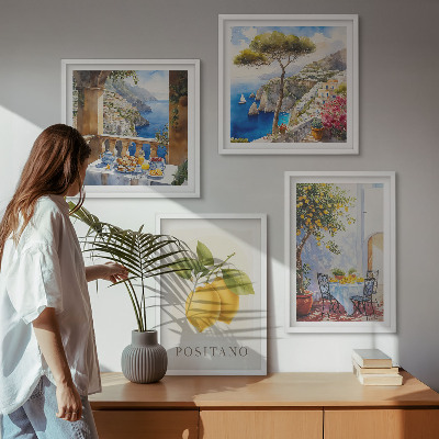 Set om 4 tavlor Utsikt över Positano citronarkitektur