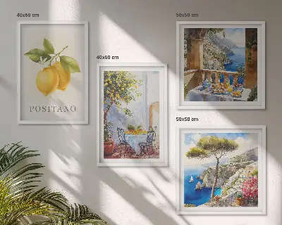 Utsikt över Positano citronarkitektur set med 4 tavlor
