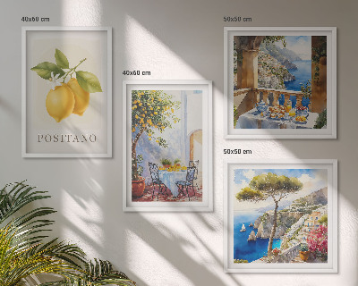 Set om 4 tavlor Utsikt över Positano citronarkitektur
