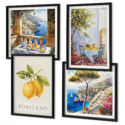 Set om 4 tavlor Utsikt över Positano citronarkitektur