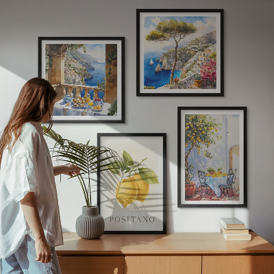 Set om 4 tavlor Utsikt över Positano citronarkitektur