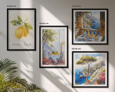 Set om 4 tavlor Utsikt över Positano citronarkitektur
