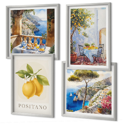 Set om 4 tavlor Utsikt över Positano citronarkitektur