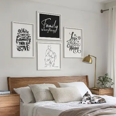 Tavelvägg Familj, kärlek, värme, hem tavelvägg ovanför soffan