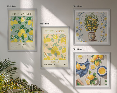 Tavelvägg ovanför soffa Citrusfrukter Italien