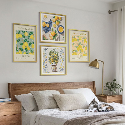 Tavelvägg ovanför soffa Citrusfrukter Italien
