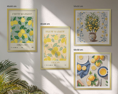 Tavelvägg ovanför soffa Citrusfrukter Italien