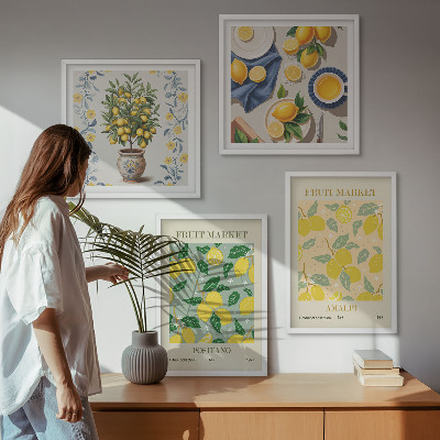 Tavelvägg ovanför soffa Citrusfrukter Italien
