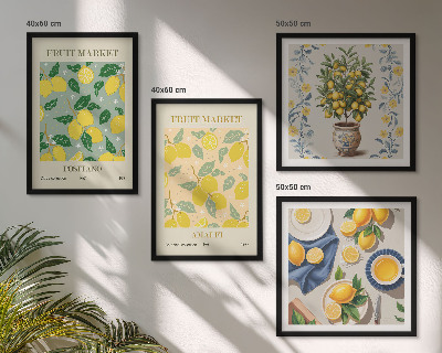 Tavelvägg ovanför soffa Citrusfrukter Italien