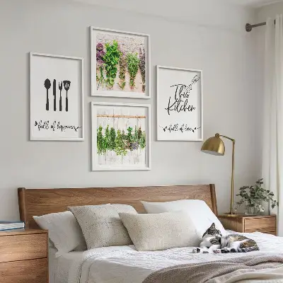 Tavla med inskriptioner för köksörter och växter tavla för tavelvägg ovanför soffa