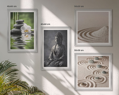 Tavelvägg ovanför soffa Avkopplande Buddha på stranden
