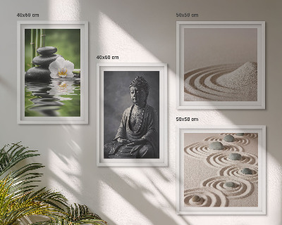Tavelvägg ovanför soffa Avkopplande Buddha på stranden
