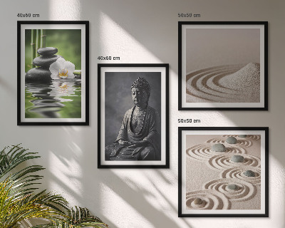 Tavelvägg ovanför soffa Avkopplande Buddha på stranden