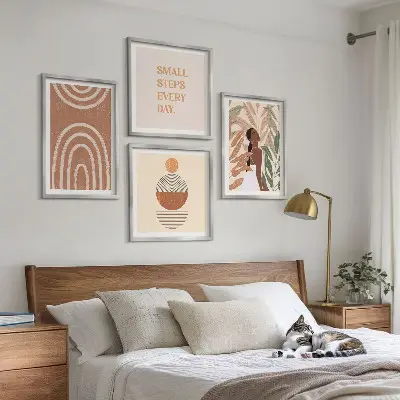 Väggtavlor med växtmotiv och geometriska mönster set om 4 tavlor