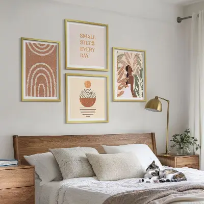 Väggtavlor med växtmotiv och geometriska mönster set om 4 tavlor