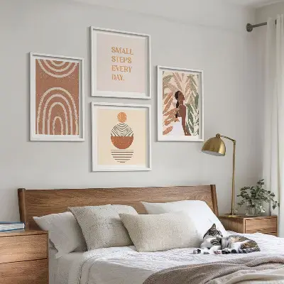 Väggtavlor med växtmotiv och geometriska mönster set om 4 tavlor